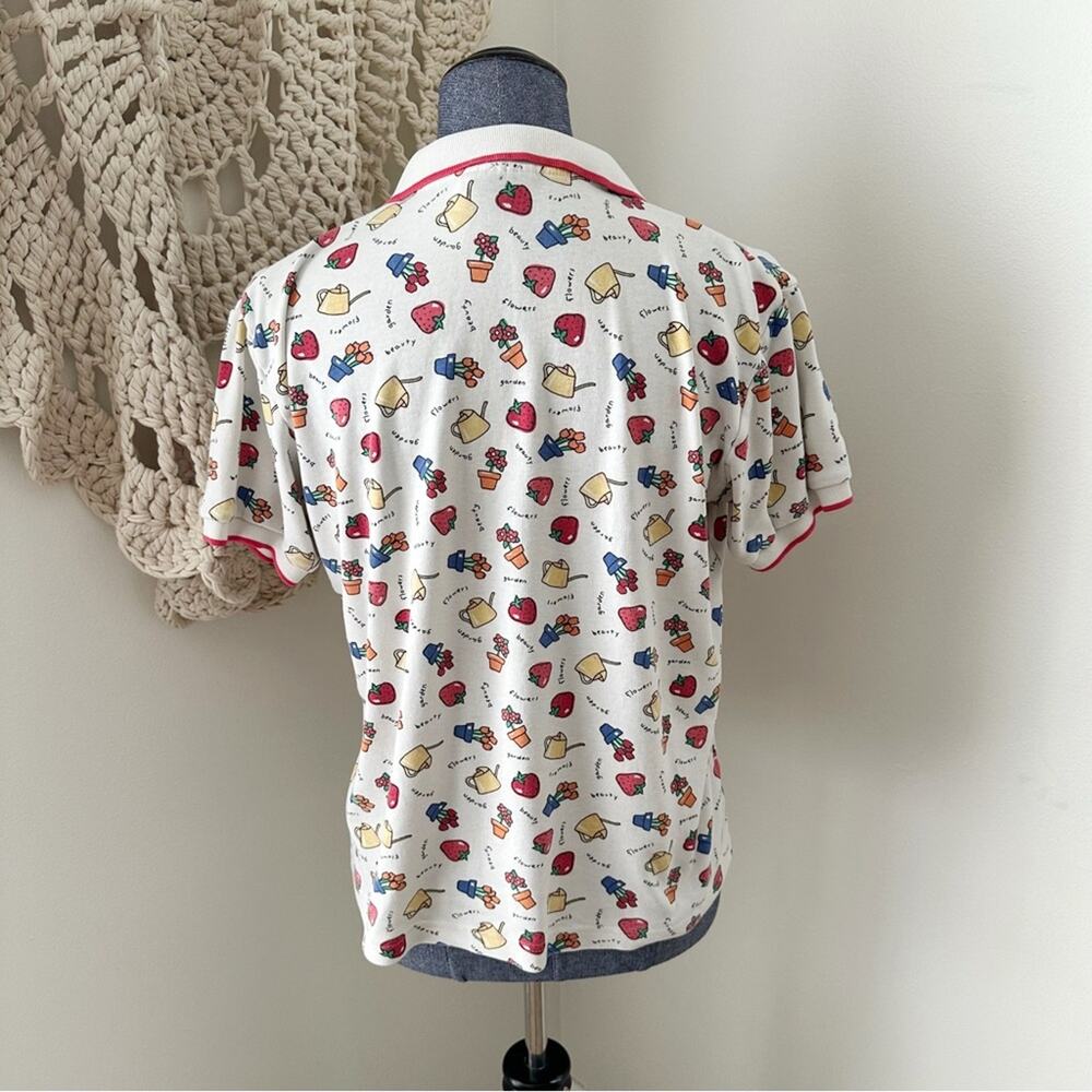 Vintage 90s Gardening Novelty Whimsical Cottage Polo Shirt Large - Picture 4 of 4
